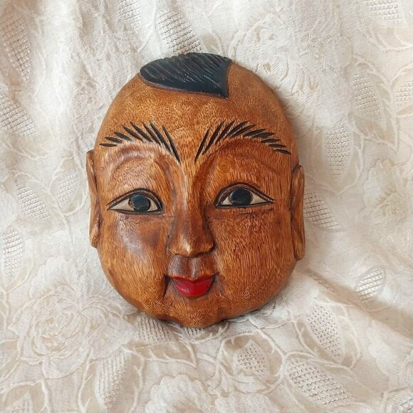 Asian Hand Carved Wood Mask - Picture 1 of 6